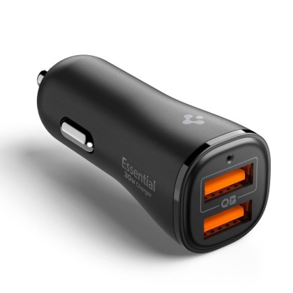 Зарядно за автомобил USB-A / USB-A 30W от Spigen Essential EV302 - Черен