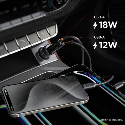 Зарядно за автомобил USB-A / USB-A 30W от Spigen Essential EV302 - Черен