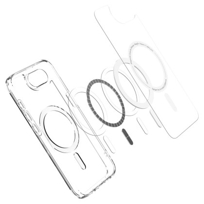 Удароустойчив кейс с MagSafe пръстен за iPhone 16e от Spigen Ultra Hybrid Mag - White