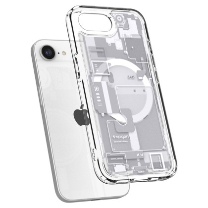 Удароустойчив кейс с MagSafe за iPhone 16e  от Spigen Ultra Hybrid - Zero One White