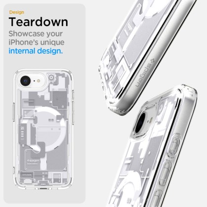 Удароустойчив кейс с MagSafe за iPhone 16e  от Spigen Ultra Hybrid - Zero One White