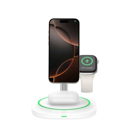 Зарядна станция 3 в 1 с MagSafe 15W за iPhone, AirPods и Apple Watch от Tech-Protect QI15W-A46 - Бяла