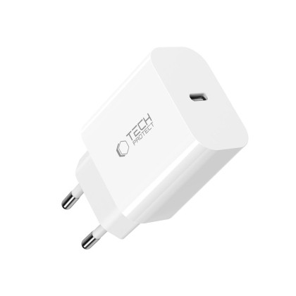 Бързо зарядно с кабел 2x Type C NC20W от Tech-Protect PD20W 1-Port- White