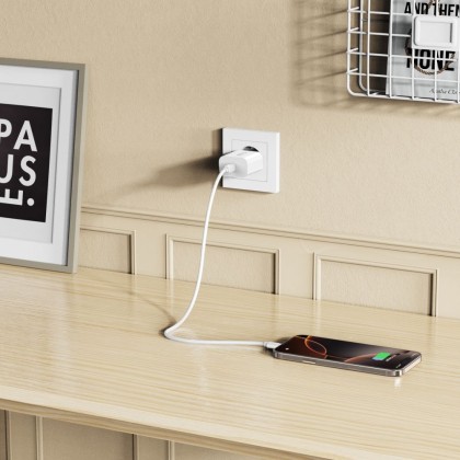 Бързо зарядно с кабел 2x Type C NC20W от Tech-Protect PD20W 1-Port- White
