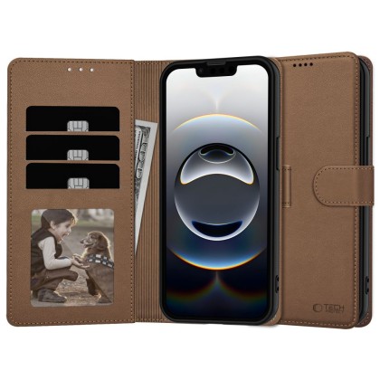 Кожен тефтер за iPhone 16e от Tech-Protect Wallet - Brown