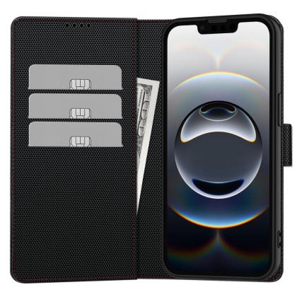Кожен тефтер за iPhone 16e ot Tech-Protrct Wallet RS -Black/Red