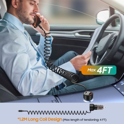 Зарядно с кабел за автомобил с USB-A / USB-C 60W от Tech Protect CC05 - Черно