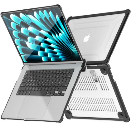 Калъф за стойка за MacBook Air 15 M2 / M3 / M4 / 2023-2025 от Tech Protect SmartShell Pro - Черен / Прозрачен