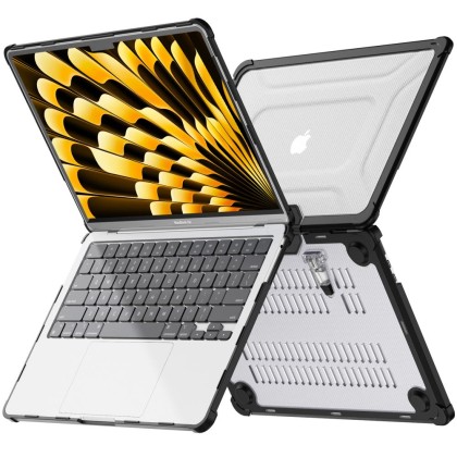 Калъф със стойка за MacBook Air 13 M2 / M3 / M4 / 2023-2025 от Tech Protect SmartShell Pro - Черен / Прозрачен