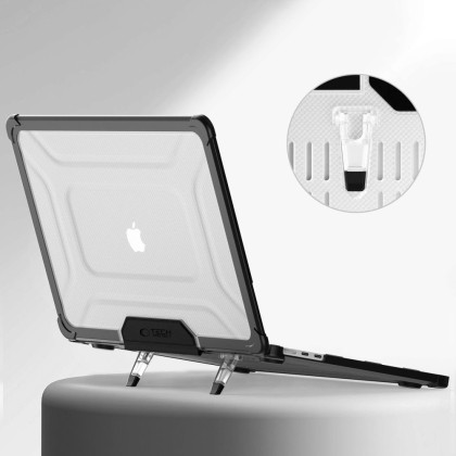 Калъф със стойка за MacBook Air 13 M2 / M3 / M4 / 2023-2025 от Tech Protect SmartShell Pro - Черен / Прозрачен