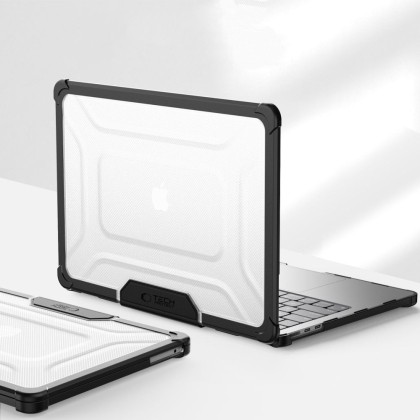 Калъф със стойка за MacBook Air 13 M2 / M3 / M4 / 2023-2025 от Tech Protect SmartShell Pro - Черен / Прозрачен