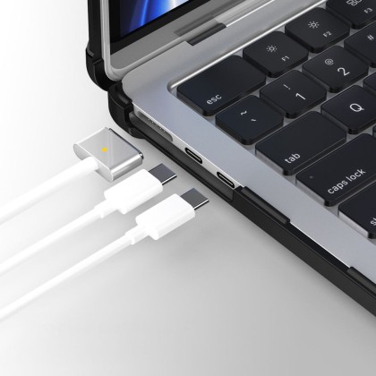 Калъф със стойка за MacBook Air 13 M2 / M3 / M4 / 2023-2025 от Tech Protect SmartShell Pro - Черен / Прозрачен