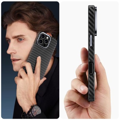 Карбонов кейс с MagSafe за iPhone 16 от Tech Protect Ion Carbon - Черен / Сребрист