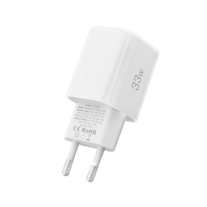 Мрежово зарядно устройство с 2 порта от Tech-Protect NC 33W Power Delivery и Quick Charge 3.0 - Бяло