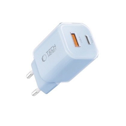 Мрежово зарядно устройство с 2 порта от Tech-Protect NC 33W Power Delivery и Quick Charge 3.0 - Baby Blue
