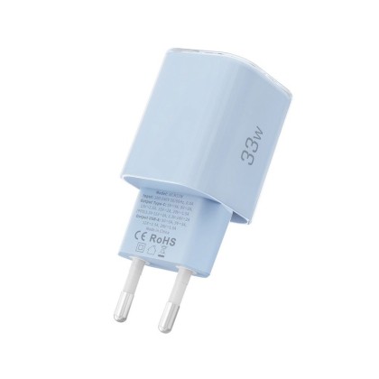 Мрежово зарядно устройство с 2 порта от Tech-Protect NC 33W Power Delivery и Quick Charge 3.0 - Baby Blue
