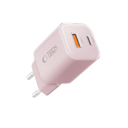 Мрежово зарядно устройство с 2 порта от Tech-Protect NC 33W Power Delivery и Quick Charge 3.0 - Baby Pink