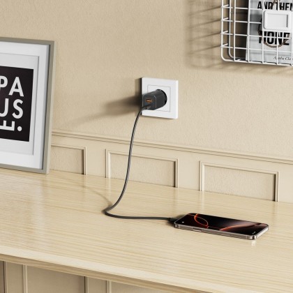 Мрежово зарядно устройство с 2 порта от Tech-Protect NC 33W Power Delivery и Quick Charge 3.0 - Черно