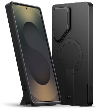 Удароустойчив кейс с MagSafe и капак на камерата за Samsung Galaxy S25 Ultra от Tech Protect Kevlar Aura - Черен / Оранжев