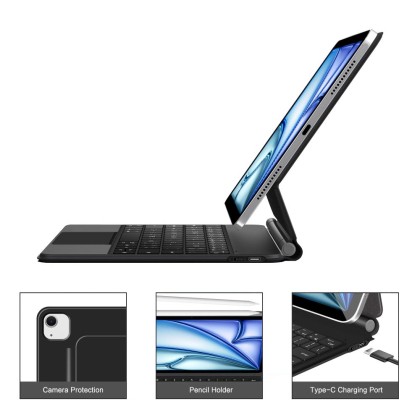 Магнитен калъф с клавиатура за iPad Air 4 / 5 (10.9" 2020-2022) / 6 / 7 (11" 2024-2025) от Tech Protect Smartcase Magnetic+ - Черен