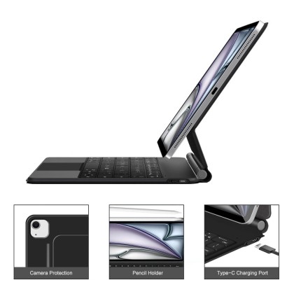 Магнитен калъф с клавиатура за iPad Pro 4/5/6 (12.9" 2020/2021/2022) / Air 1/2 (13" 2024-2025) от Tech Protect Smartcase Magnetic+ - Черен