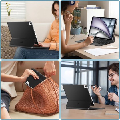 Магнитен калъф с клавиатура за iPad Pro 4/5/6 (12.9" 2020/2021/2022) / Air 1/2 (13" 2024-2025) от Tech Protect Smartcase Magnetic+ - Черен