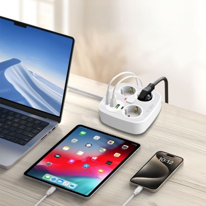 TECH-PROTECT PCS3X4 POWER STRIP 2 USB & 2 TYPE-C & 3 SOCKET 200CM WHITE