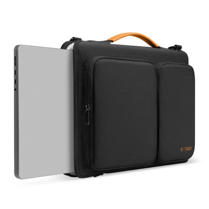 Удароустойчива чанта за лаптоп 15-16 инча с 4 джоба от Tech-Protect Defender Bag - Black / Orange