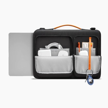 Удароустойчива чанта за лаптоп 15-16 инча с 4 джоба от Tech-Protect Defender Bag - Black / Orange