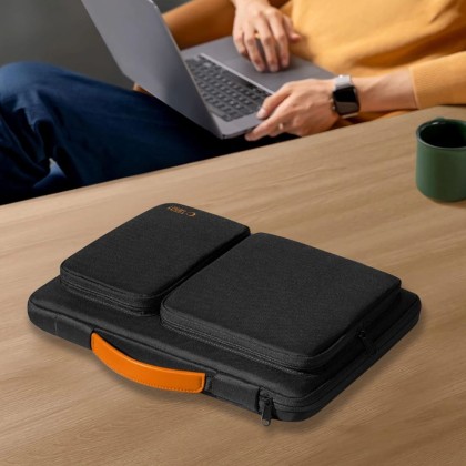 Удароустойчива чанта за лаптоп 15-16 инча с 4 джоба от Tech-Protect Defender Bag - Black / Orange