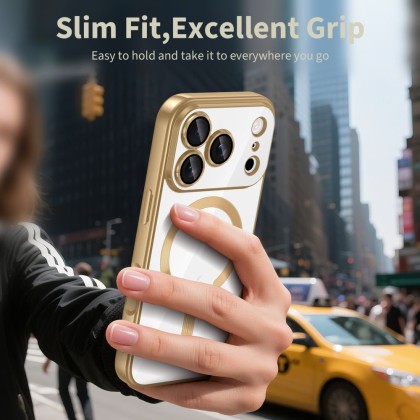 Твърд кейс с MagSafe и протектор за камерата на iPhone 17 Pro Max от Tech-Protect MagFlex - Shiny Gold