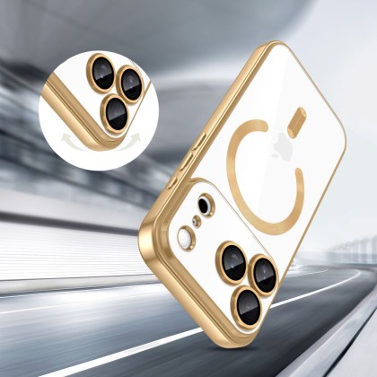 Твърд кейс с MagSafe и протектор за камерата на iPhone 17 Pro Max от Tech-Protect MagFlex - Shiny Gold