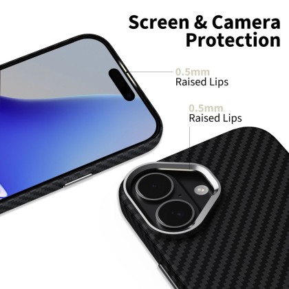 Карбонов кейс за iPhone 17 от Tech-Protect Ion Carbon - Black/Silver