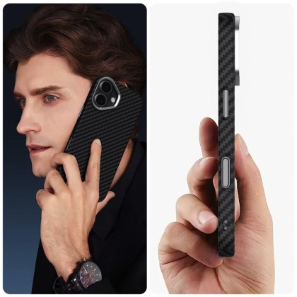 Карбонов кейс за iPhone 17 от Tech-Protect Ion Carbon - Black/Silver