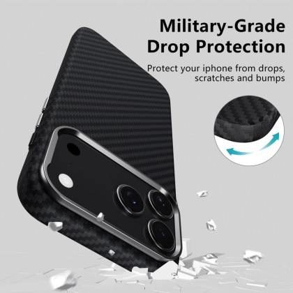 Карбонов кейс за iPhone 17 Pro Max от Tech-Protect Ion Carbon - Black/Silver