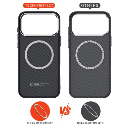 Карбонов кейс за iPhone 17 Pro Max от Tech-Protect Ion Carbon - Black/Silver
