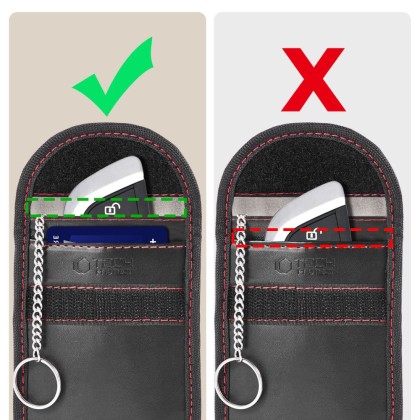 KLATKA FARADAYA TECH-PROTECT KLR100 POUCH KEYLESS RFID SIGNAL BLOCKER CASE BLACK/RED