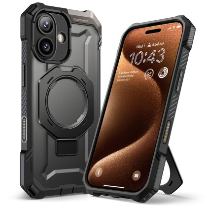 Удароустойчив кейс с MagSafe и стойка за iPhone 17  от Supcase UB Grip Mag - Black