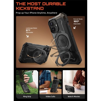 Удароустойчив кейс с MagSafe и стойка за iPhone 17  от Supcase UB Grip Mag - Black
