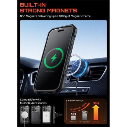 Удароустойчив кейс с MagSafe и стойка за iPhone 17  от Supcase UB Grip Mag - Black