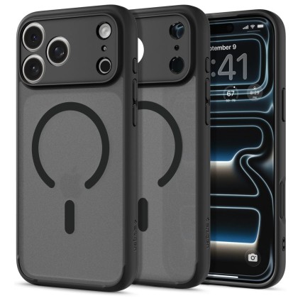 Удароустойчив кейс с MagSafe пръстен за iPhone 17 Pro от Spigen Ultra Hybrid Mag - Frost Black