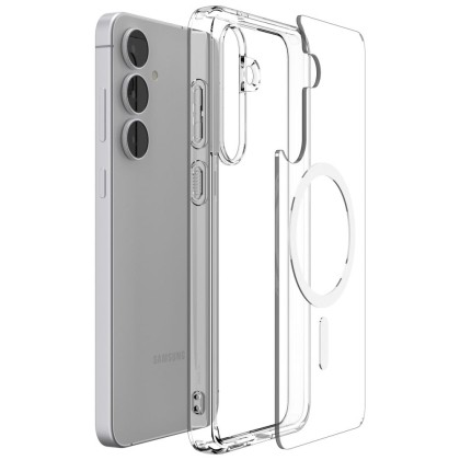 Удароустойчив кейс с MagSafe пръстен за Samsung Galaxy S25 FE от Spigen Ultra Hybrid Mag - Clear / White