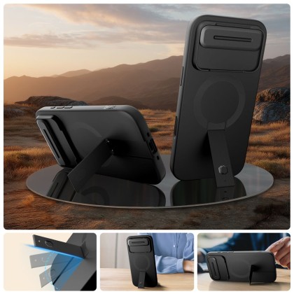 Удароустойчив кейс с MagSafe и капак на камерата за iPhone Air от Tech Protect Kevlar Aura - Черен