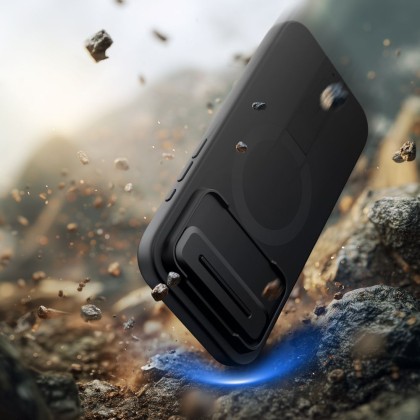 Удароустойчив кейс с MagSafe и капак на камерата за iPhone Air от Tech Protect Kevlar Aura - Черен