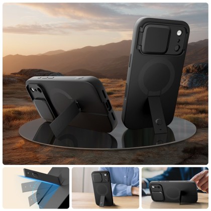 Удароустойчив кейс с MagSafe и капак на камерата за  iPhone 17 Pro от Tech Protect Kevlar Aura - Черен