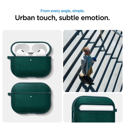 Твърд, текстилен калъф за Apple AirPods Pro 3 от Spigen Urban Fit - Midnight Green