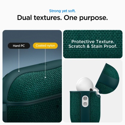 Твърд, текстилен калъф за Apple AirPods Pro 3 от Spigen Urban Fit - Midnight Green
