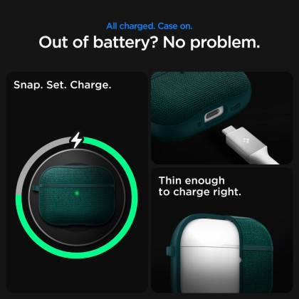 Твърд, текстилен калъф за Apple AirPods Pro 3 от Spigen Urban Fit - Midnight Green