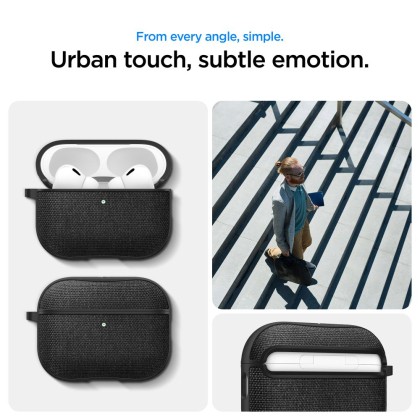 Твърд, текстилен калъф за Apple AirPods Pro 3 от Spigen Urban Fit - Black