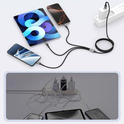 TECH-PROTECT ULTRABOOST DNA 3IN1 LIGHTNING & TYPE-C & MICRO-USB CABLE 3A 120CM IRON GREY